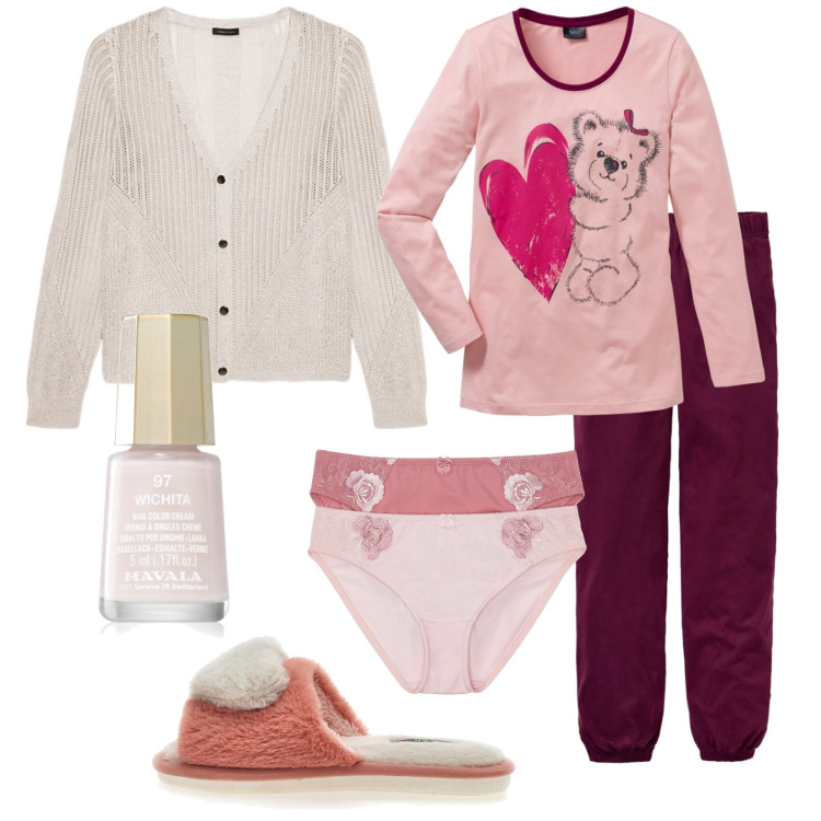 Outfit donna - Casa dolce casa. Stile Casual per Tutti i giorni. Abbinamento con culotte, pigiama, smalti, cardigans, pantofole.