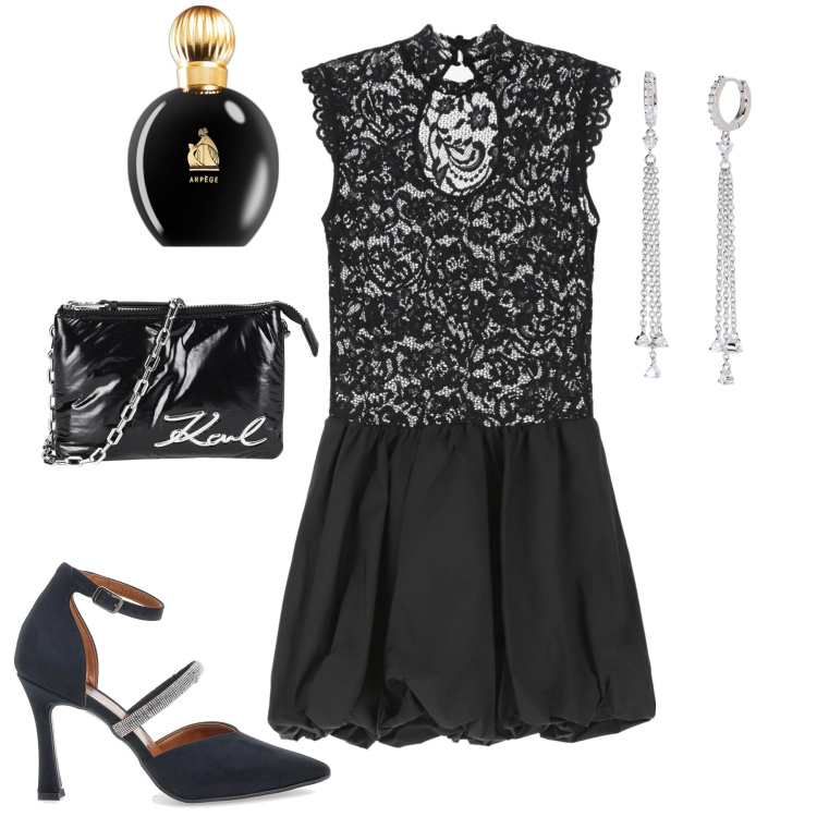 Outfit donna - Abitino wow. Stile Glamour per Serata fuori. Abbinamento con borse a mano, profumi, orecchini, vestiti corti, décolleté.