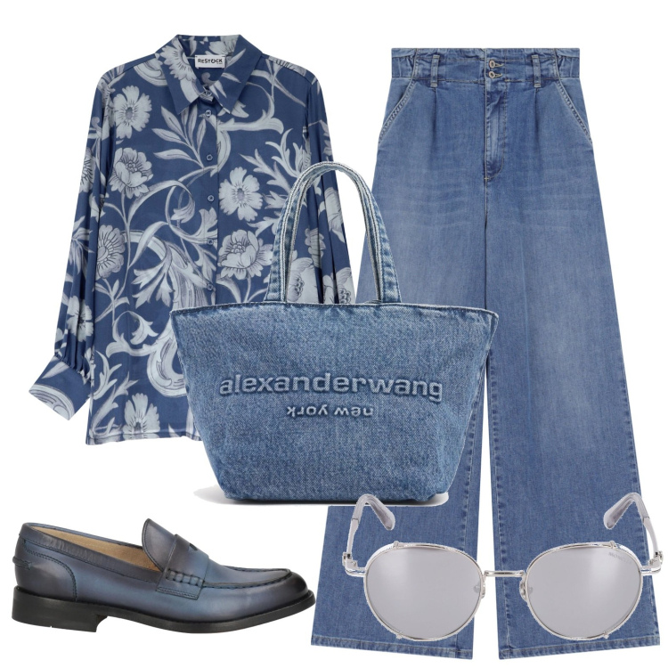 Outfit donna - Total look #2084932. Stile Casual per Tutti i giorni. Abbinamento con mocassini, jeans, camicie, occhiali da sole, borse a tracolla.