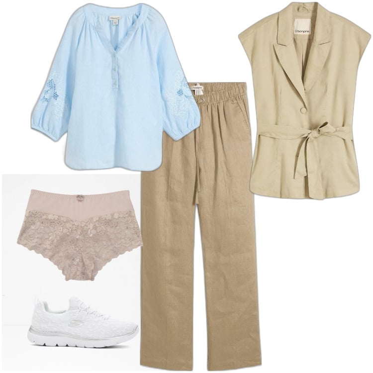 Outfit donna - Primavera con bonprix. Stile Basic per Tutti i giorni. Abbinamento con bluse, culotte, pantaloni, gilet, sneakers.