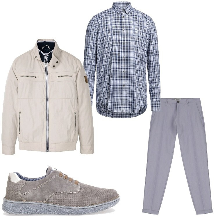 Outfit uomo - Quadretti in grigio. Stile Casual per Tutti i giorni. Abbinamento con camicie, giacche, pantaloni, scarpe stringate.