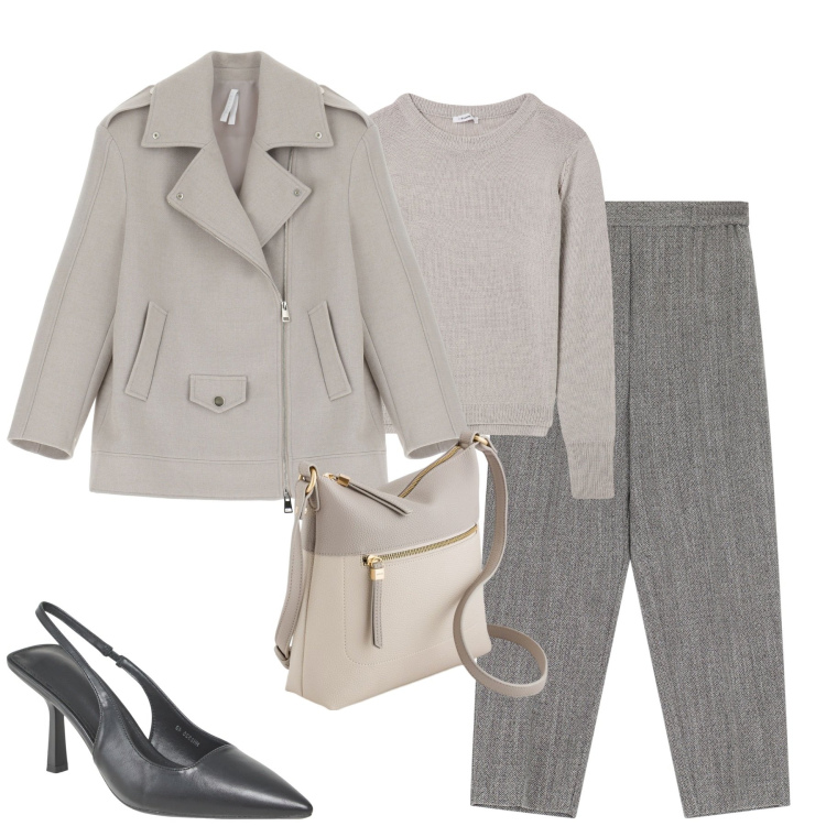 Outfit donna - City. Stile Urban per Tutti i giorni. Abbinamento con maglieria, décolleté, blazer, pantaloni, borse a tracolla.