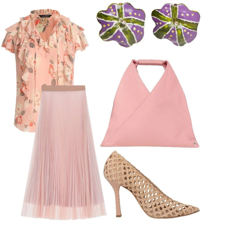 Outfit donna - Leggerezza e shopping. Stile Vintage retrò per Tutti i giorni. Abbinamento con orecchini, borse a mano, décolleté, gonne lunghe, camicie.