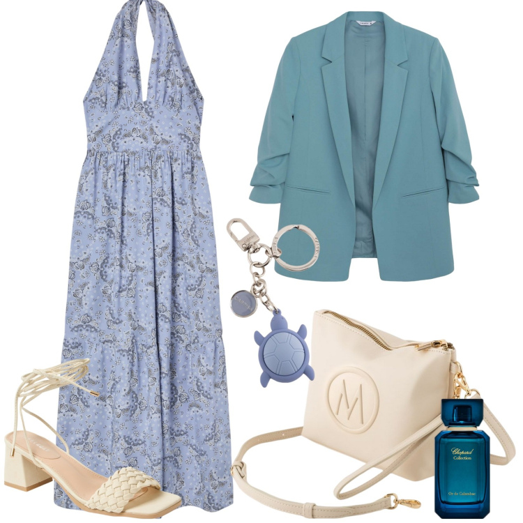 Outfit donna - Total look #2085073. Stile Casual chic per Tutti i giorni. Abbinamento con profumi, vestiti, blazer, sandali alla schiava, valigie, portachiavi.