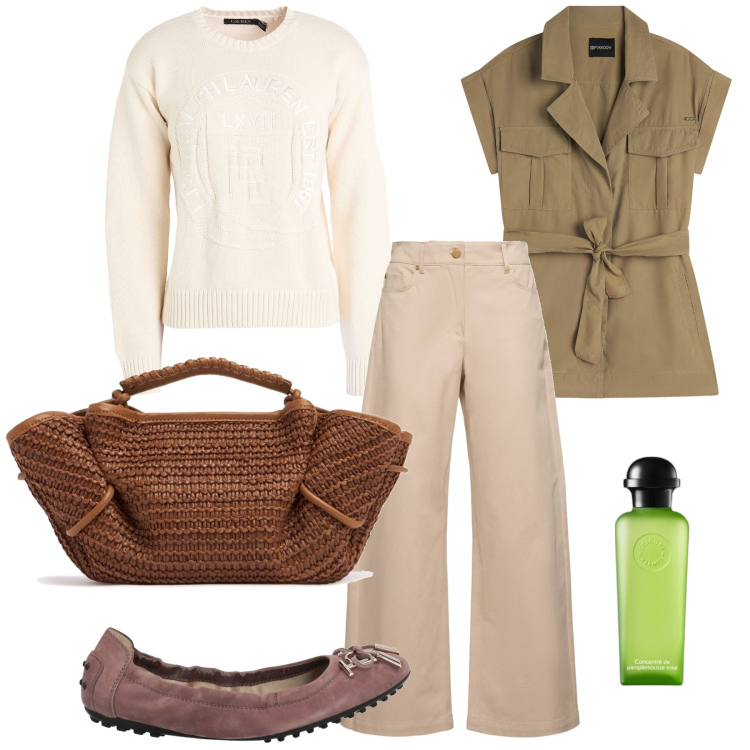 Outfit donna - La sahariana smanicata. Stile Casual chic per Tutti i giorni. Abbinamento con ballerine, pullovers, profumi, trench, jeans, borse a mano.