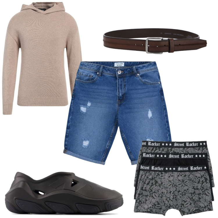 Outfit uomo - Total look #2085092. Stile Trendy per Tutti i giorni. Abbinamento con pullovers, boxer, cinture, bermuda, sneakers.