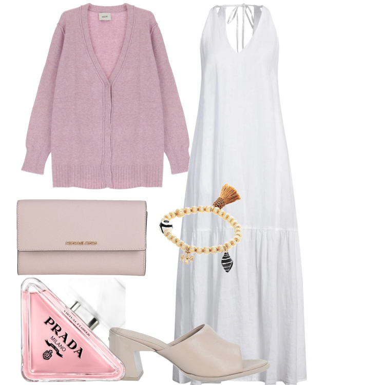 Outfit donna - Total look #2085100. Stile Casual chic per Tutti i giorni. look ideale per Tall. Abbinamento con braccialetti, vestiti lunghi, borse a mano, sandali in pelle, profumi, cardigans.