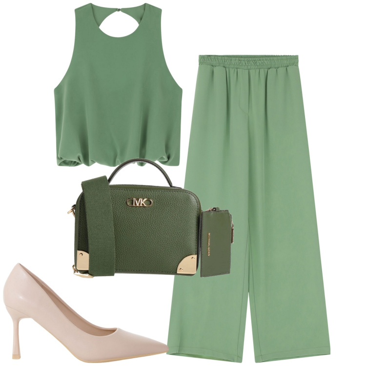 Outfit donna - Total look #2085102. Stile Urban per Tutti i giorni. Abbinamento con borse a tracolla, pantaloni a palazzo, décolleté, top.