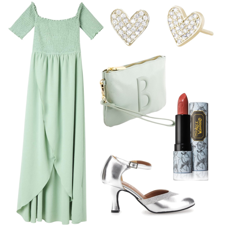 Outfit donna - Si sposa una amica. Stile Romantica per Cerimonia. Abbinamento con rossetti, vestiti lunghi, orecchini, décolleté, pochette.