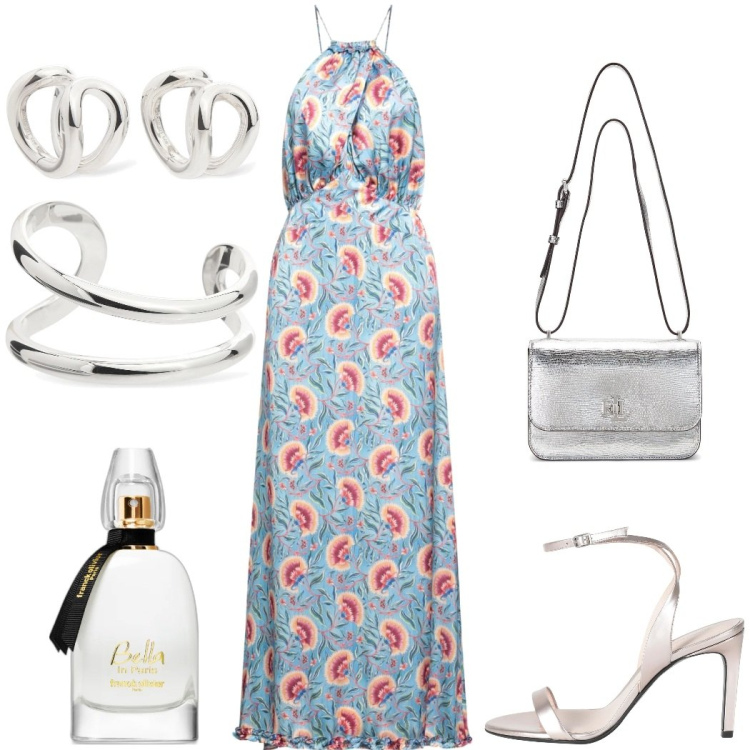 Outfit donna - Serata speciale. Stile Glamour per Serata fuori. Abbinamento con sandali in pelle, vestiti lunghi, borse a tracolla, profumi, braccialetti, orecchini.