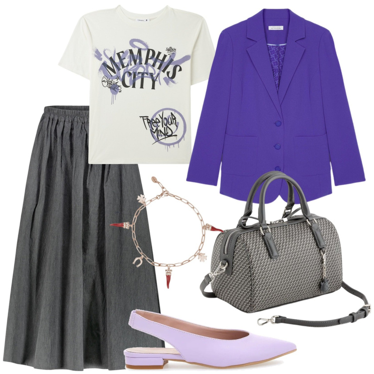 Outfit donna - Il bracciale porta fortuna. per Ufficio. Abbinamento con t-shirt, braccialetti, gonne, ballerine, blazer, borse a mano.