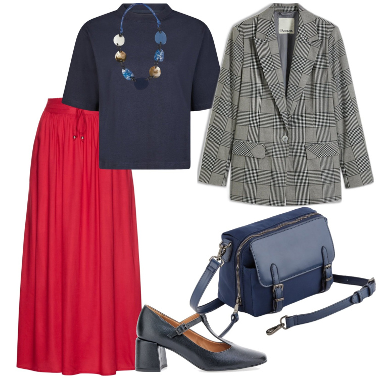 Outfit donna - Scarpe comode. per Ufficio. Abbinamento con blazer, gonne lunghe, borse a tracolla, décolleté, t-shirt, collane.
