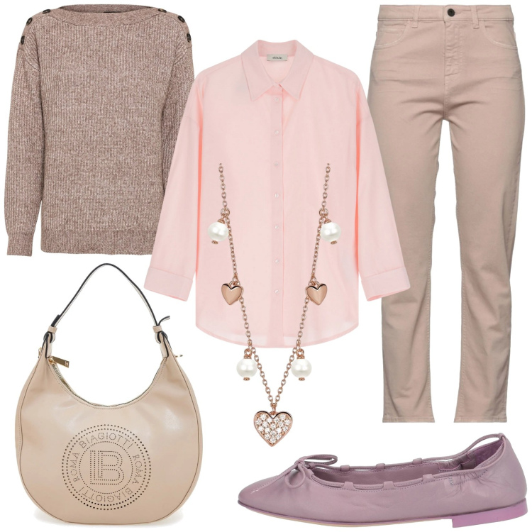 Outfit donna - Comoda e raffinata. Stile Casual chic per Tutti i giorni. Abbinamento con maglieria, jeans dritti, ballerine, collane, camicie, borse a spalla.