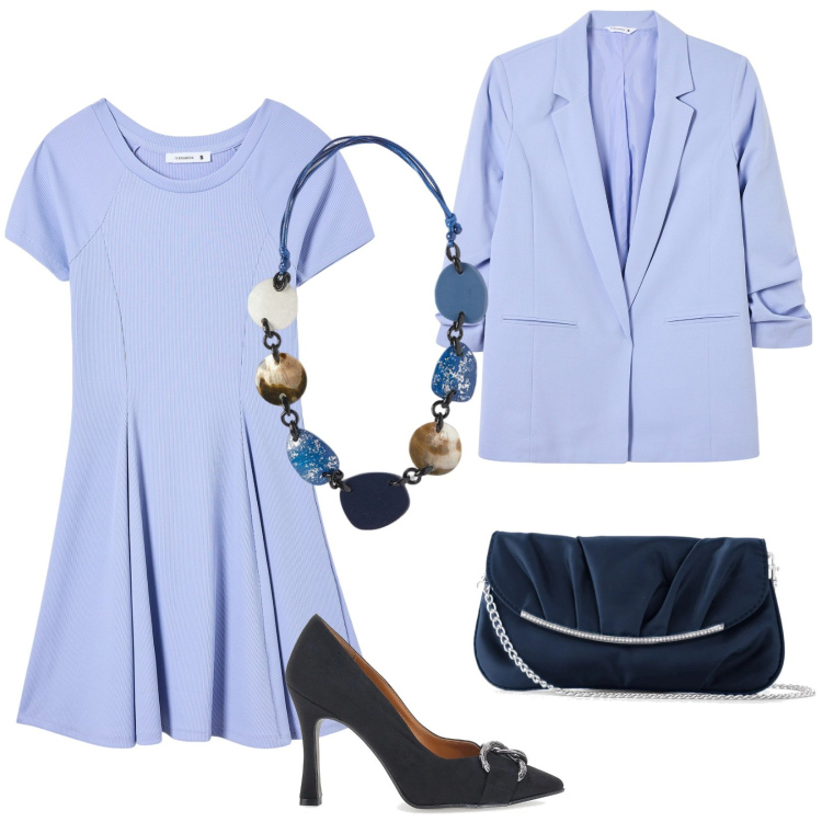 Outfit donna - Budget € 151: cerimonia o serata fuori?. Stile Chic per Cerimonia. Abbinamento con pochette, vestiti corti, blazer, décolleté, collane.