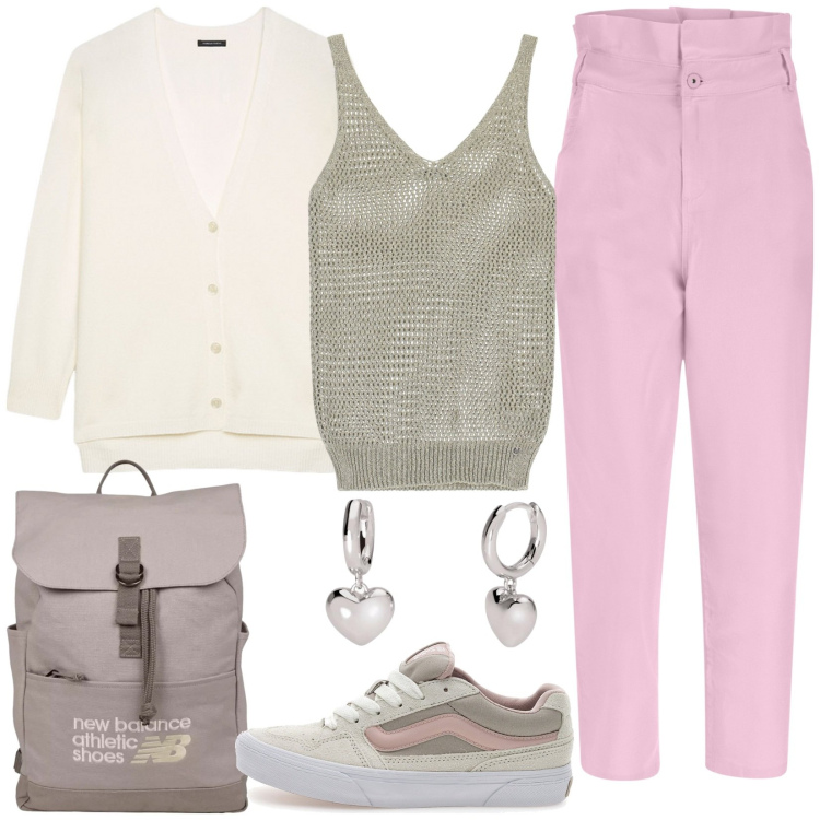 Outfit donna - Total look #2085164. Stile Casual per Tutti i giorni. Abbinamento con orecchini, zaini, canottiere, jeans, sneakers, cardigans.