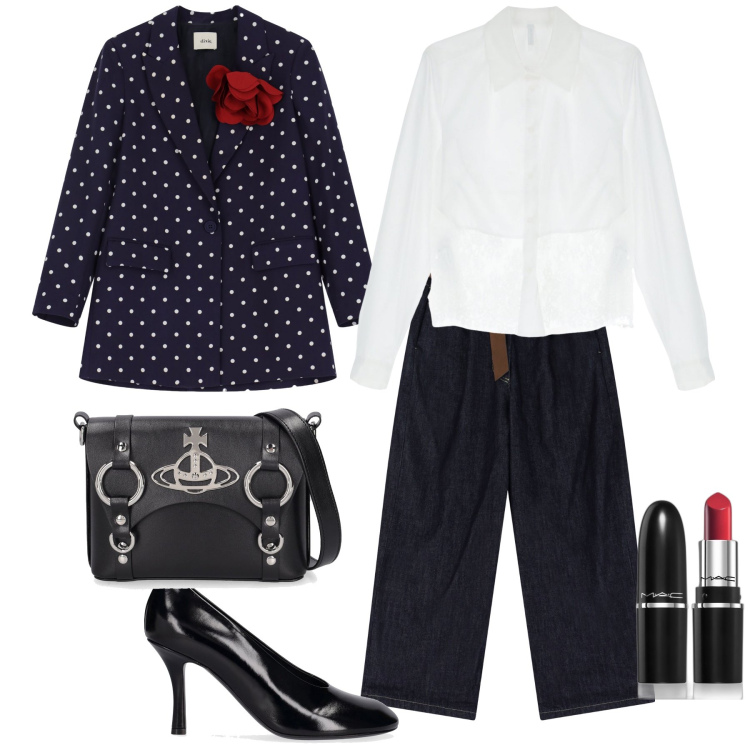 Outfit donna - Serata con parenti. Stile Chic per Serata fuori. Abbinamento con rossetti, camicie, blazer, jeans, borse a spalla, décolleté.