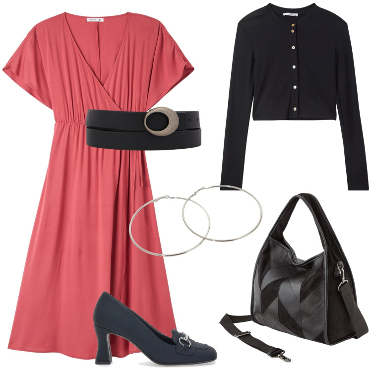 Outfit donna - Budget € 88 : outfit per l\'ufficio. Stile Bon Ton per Ufficio. Abbinamento con cardigans, vestiti lunghi, orecchini, cinture, décolleté, borse a tracolla.