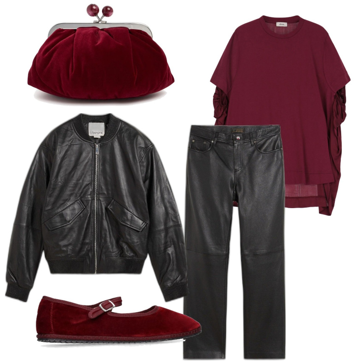 Outfit donna - T-shirt stilosa. Stile Casual per Tutti i giorni. Abbinamento con pantaloni, bomber, t-shirt, ballerine, pochette.
