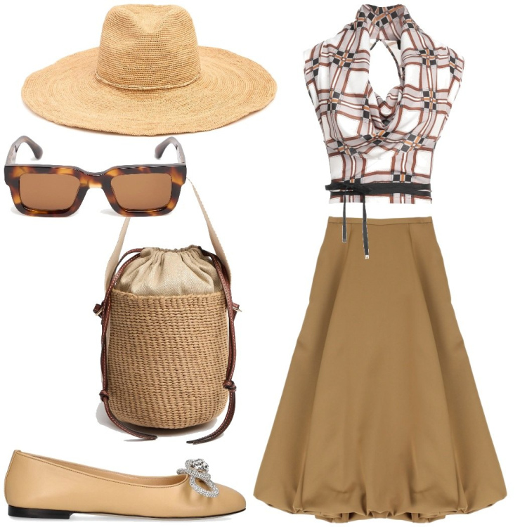 Outfit donna - Vintage rivisitato. Stile Vintage retrò per Tutti i giorni. Abbinamento con top, gonne longuette, ballerine, borse a mano, occhiali da sole, cappelli.