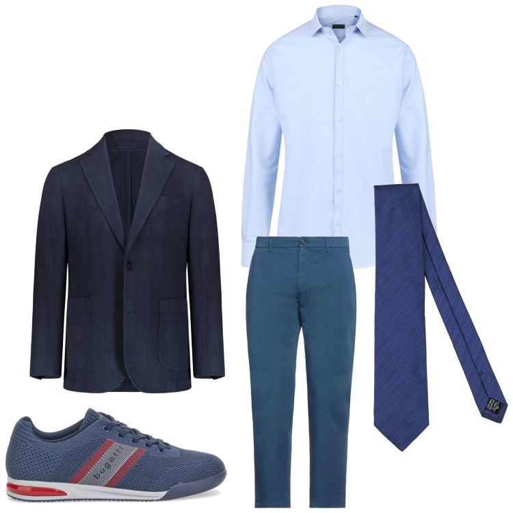 Outfit uomo - Sporty chic. Stile Business/Elegante per Serata speciale. Abbinamento con pantaloni, cravatte, scarpe stringate, giacche, camicie.