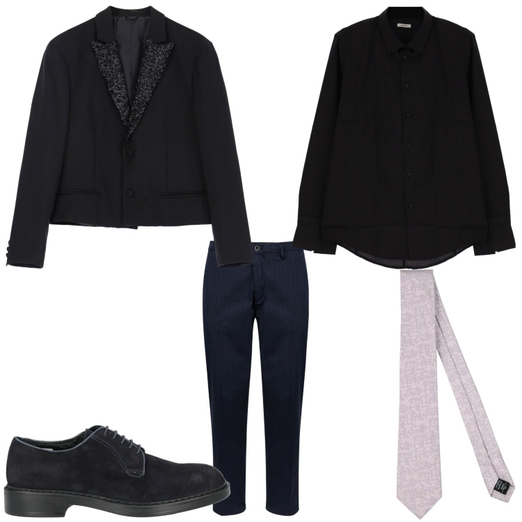 Outfit uomo - Quasi nero. Stile Business/Elegante per Serata speciale. Abbinamento con cravatte, scarpe stringate, camicie, giacche, pantaloni.
