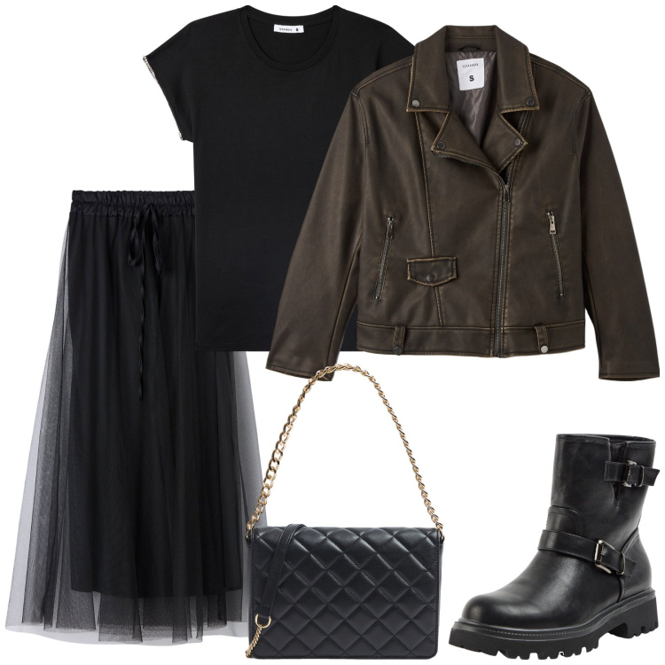 Outfit donna - La gonna in tulle. Stile Rock per Scuola/Università. Abbinamento con stivaletti, gonne lunghe, giacche, t-shirt, borse a tracolla.