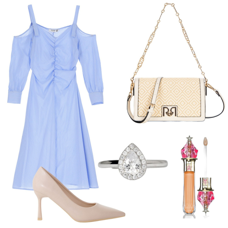 Outfit donna - L\'inizio della primavera. Stile Bon Ton per Tutti i giorni. Abbinamento con correttori, anelli, borse a spalla, vestiti, décolleté.