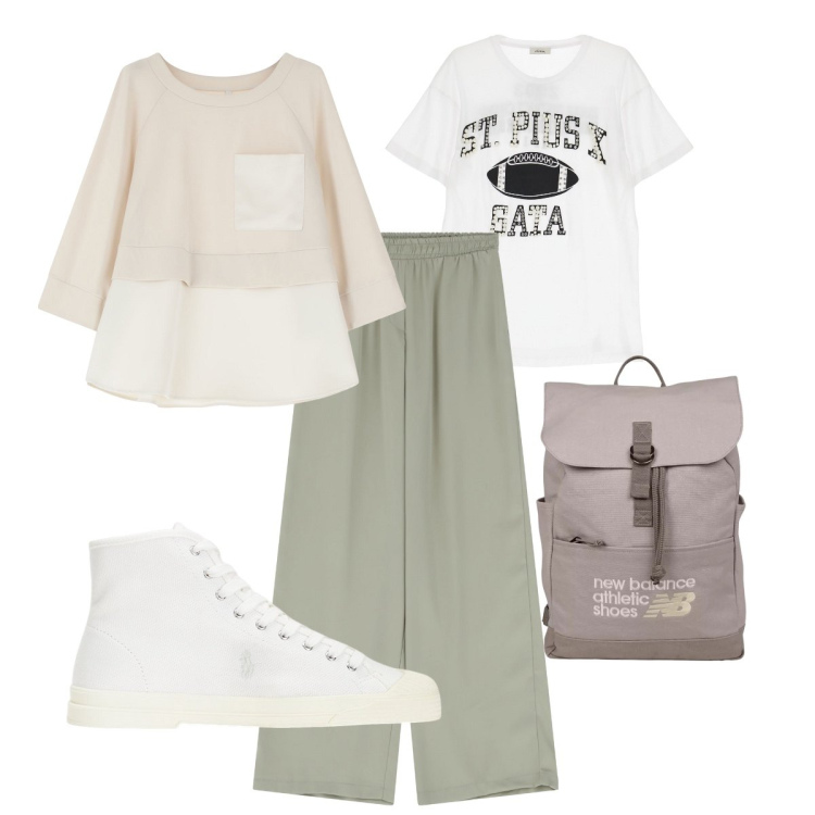 Outfit donna - Imperial tempo libero. Stile Basic per Ufficio. Abbinamento con zaini, pantaloni a palazzo, felpe, t-shirt sportive, sneakers alte.