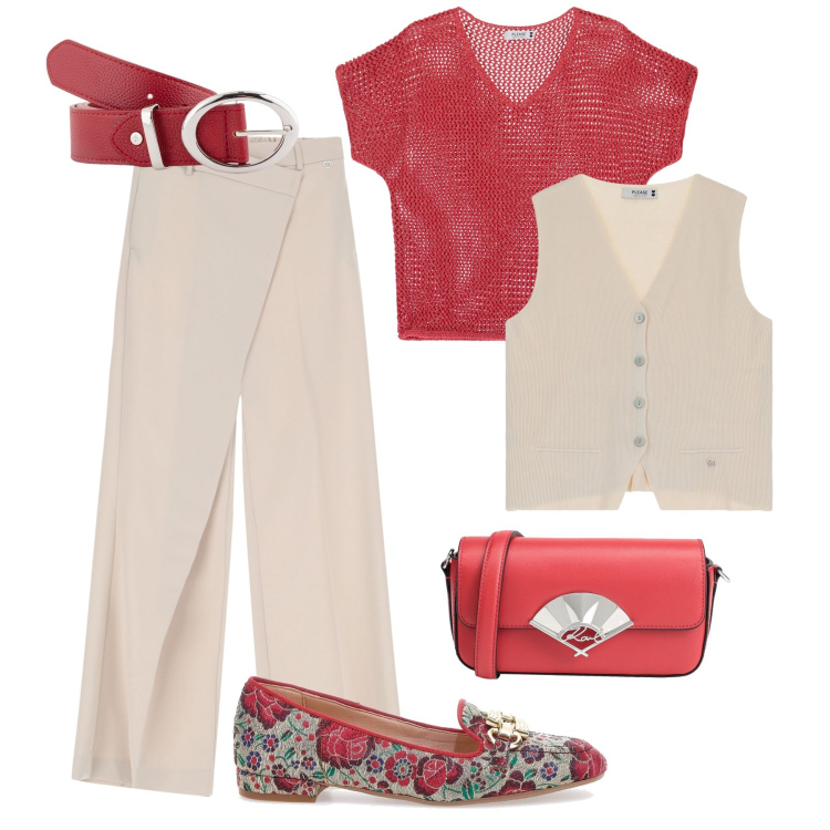 Outfit donna - Mocassini primavera H24. Stile Glamour per Tutti i giorni. Abbinamento con borse a tracolla, pantaloni, maglieria, gilet, mocassini, cinture.