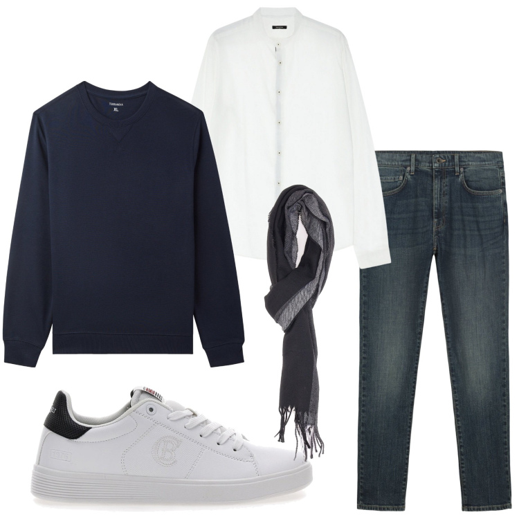 Outfit uomo - BASIC style. Stile Casual per Tutti i giorni. Abbinamento con felpe, camicie, sciarpe, sneakers, jeans.