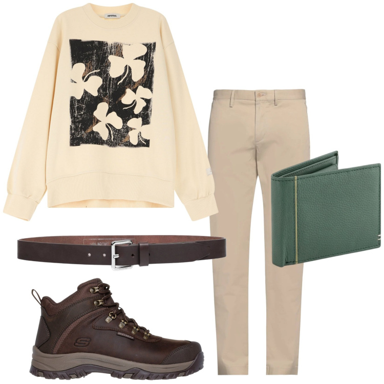 Outfit uomo - Total look #2085372. Stile Trendy per Tutti i giorni. Abbinamento con cinture, pantaloni chino, felpe, scarpe sportive, portafogli.