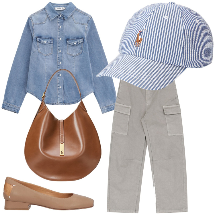 Outfit donna - La camicia in jeans di nuovo in. Stile Trendy per Tutti i giorni. Abbinamento con ballerine, pantaloni chino, camicie, borse a spalla, cappelli.
