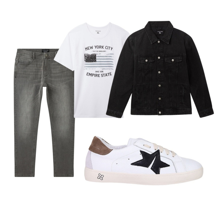 Outfit uomo - Total look #2085459. Stile Casual per Tutti i giorni. Abbinamento con giacche, t-shirt, jeans skinny, sneakers.