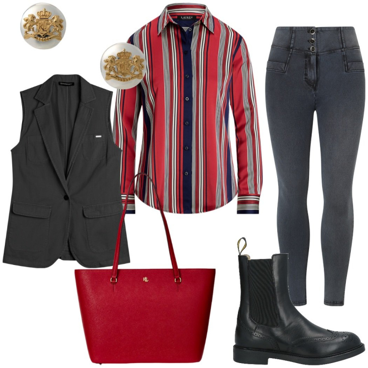 Outfit donna - La camicia e il gilet per l\'ufficio. Stile Urban per Ufficio. Abbinamento con stivaletti chelsea, gilet, jeggings, borse tote, orecchini, camicie.