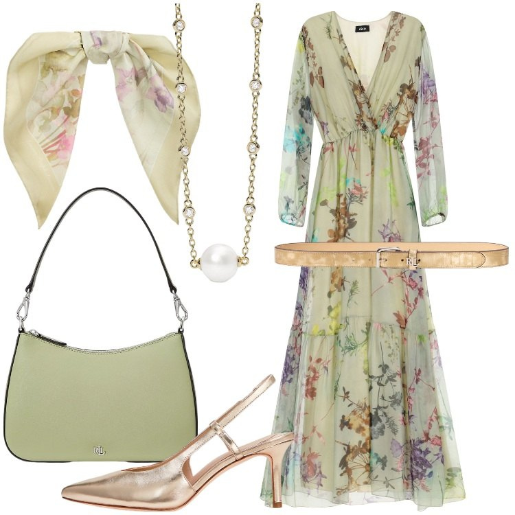 Outfit donna - Dixie - Sognando Siviglia SS25. Stile Romantica per Cerimonia. Abbinamento con collane, vestiti lunghi, borse a spalla, foulard, décolleté, cinture.