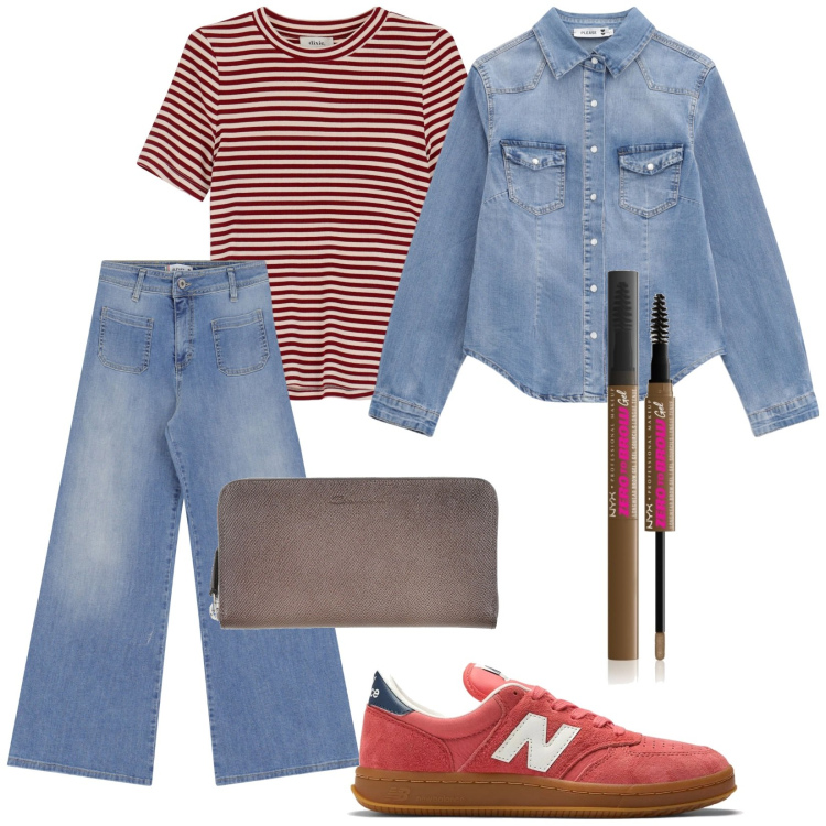 Outfit donna - Total look #2085516. Stile Urban per Scuola/Università. Abbinamento con portafogli, mascara, sneakers, jeans, camicie, t-shirt.