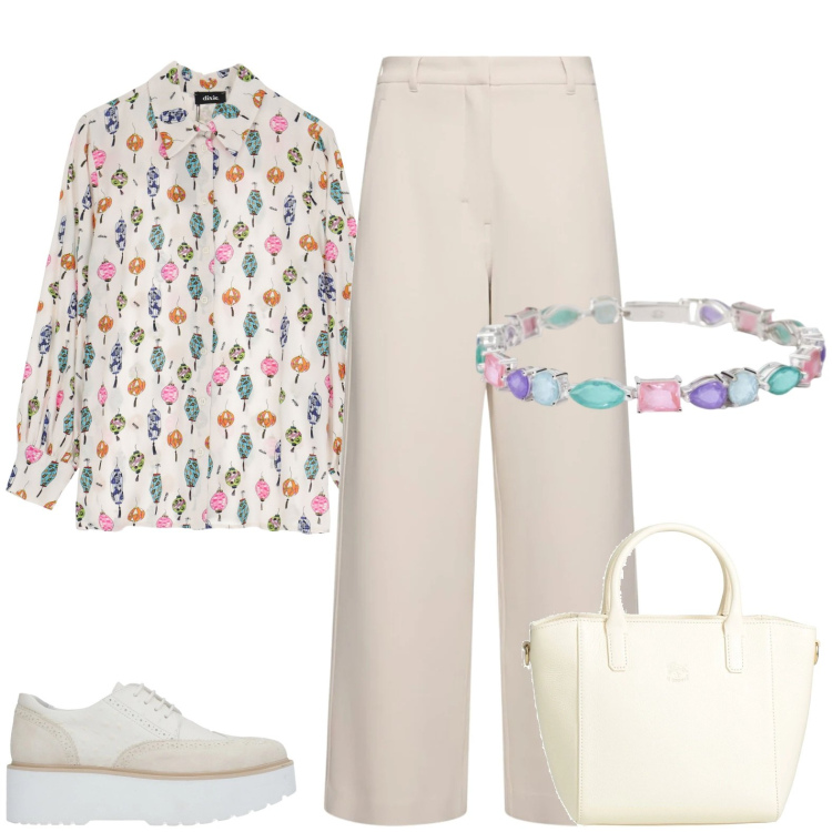 Outfit donna - Total look #2085527. Stile Bon Ton per Ufficio. Abbinamento con scarpe stringate, borse a mano, braccialetti, camicie, pantaloni.