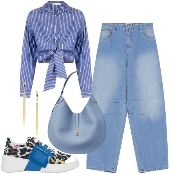 Outfit donna - Una camicia per me. Stile Urban per Tutti i giorni. Abbinamento con sneakers, camicie, jeans, orecchini, borse a spalla.