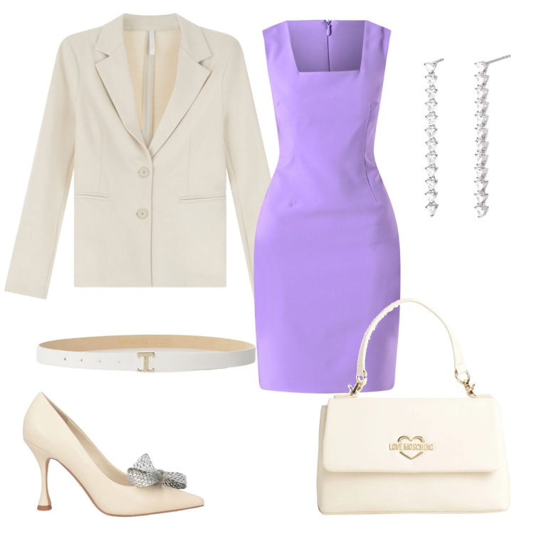 Outfit donna - Total look #2085556. Stile Chic per Cerimonia. Abbinamento con décolleté, borse a mano, orecchini, vestiti a tubino, blazer, cinture.
