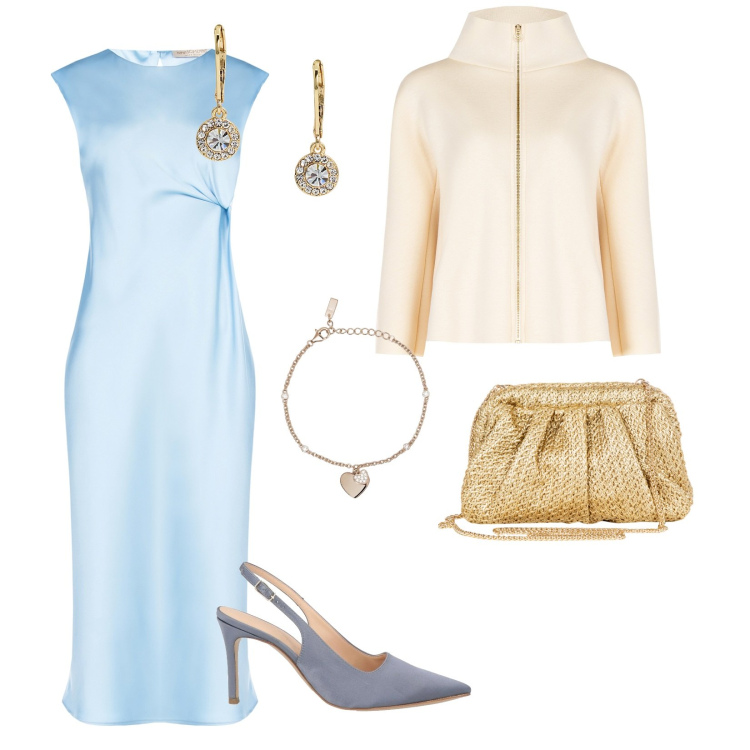 Outfit donna - Cerimonia con la cappa. per Cerimonia. Abbinamento con décolleté, vestiti midi/longuette, cappe, clutch, braccialetti con ciondoli, orecchini.