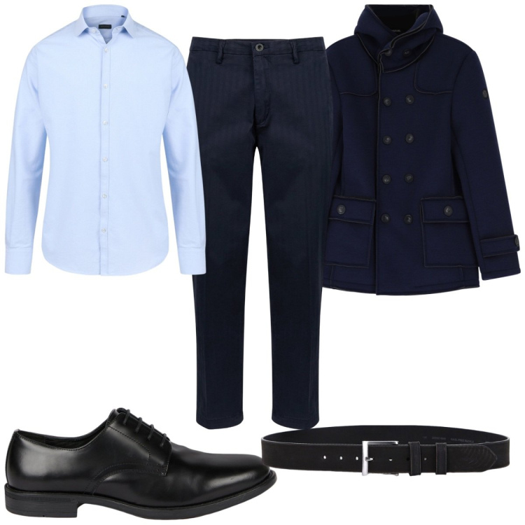 Outfit uomo - Giacche strutturate in ufficio. Stile Casual per Ufficio. Abbinamento con giacche, cinture, scarpe stringate, camicie, pantaloni.