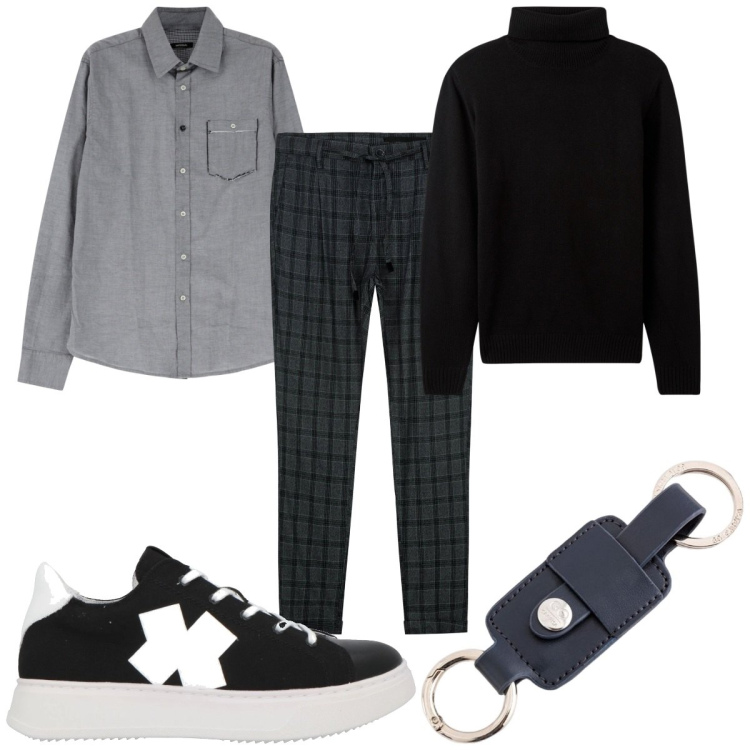 Outfit uomo - Total look #2085645. Stile Casual per Tutti i giorni. Abbinamento con sneakers, maglieria, camicie, pantaloni, portachiavi.