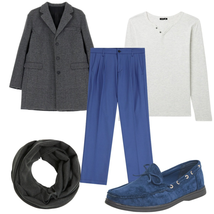 Outfit uomo - Total look #2085649. Stile Trendy per Tutti i giorni. Abbinamento con sciarpe, scarpe stringate, t-shirt, pantaloni, cappotti.
