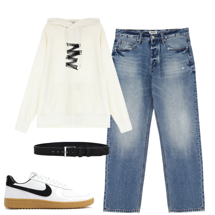 Outfit uomo - Total look #2085664. Stile Casual per Tutti i giorni. Abbinamento con jeans, cinture, felpe con cappuccio, sneakers.