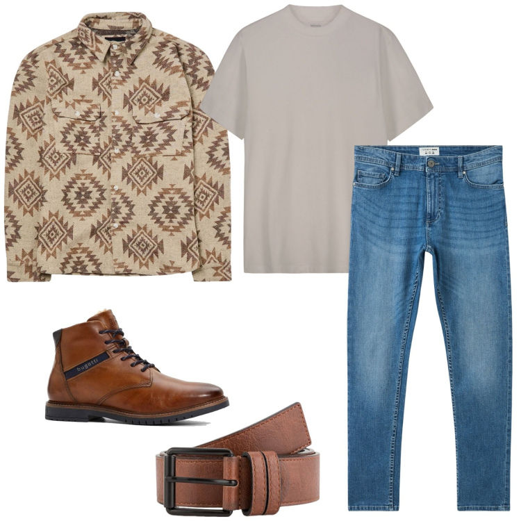 Outfit uomo - Stile country moderno. Stile Trendy per Tutti i giorni. Abbinamento con stivali e stivaletti, jeans skinny, cappotti, cinture, t-shirt.