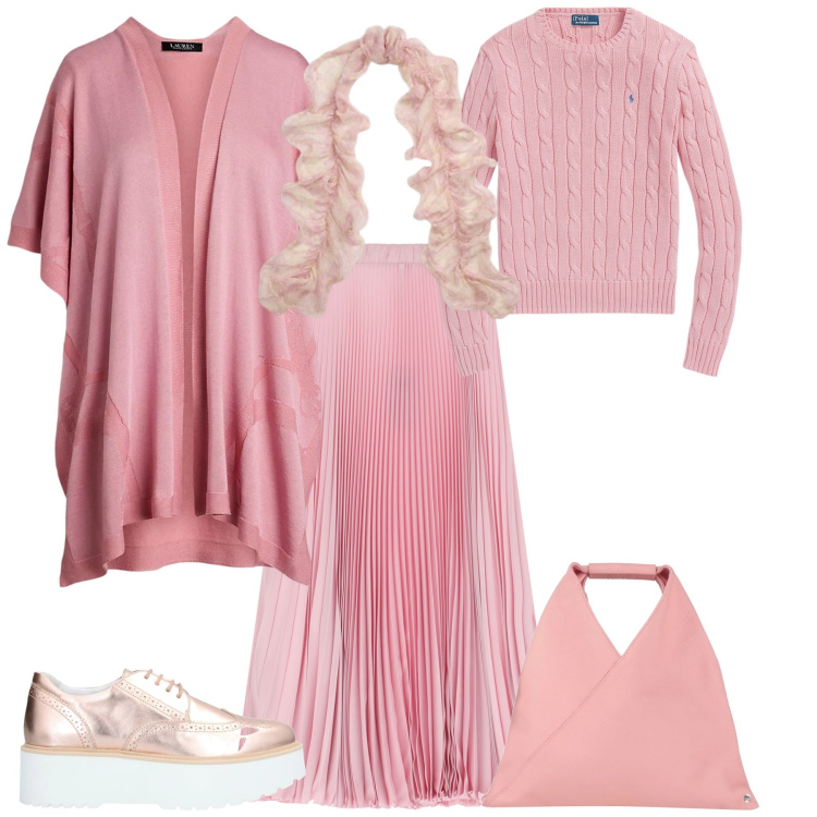 Outfit donna - Total look #2085721. Stile Romantica per Tutti i giorni. Abbinamento con scarpe stringate, borse a mano, gonne lunghe, foulard, cappe, maglieria.