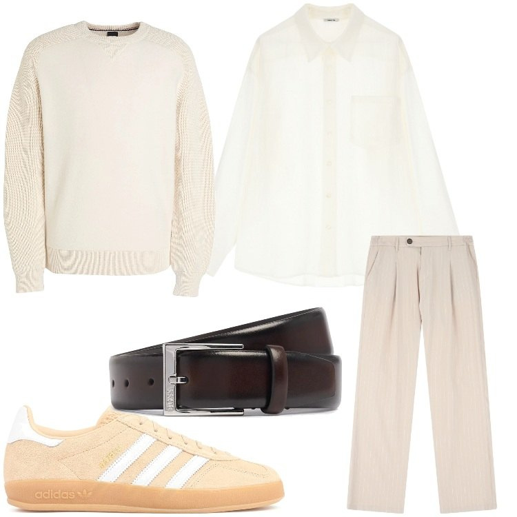Outfit uomo - Leggermente. Stile Casual per Tutti i giorni. Abbinamento con pullovers, pantaloni, camicie, sneakers, cinture.