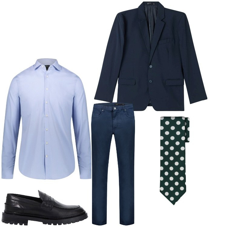 Outfit uomo - Giacca e pois. Stile Business/Elegante per Serata speciale. Abbinamento con giacche, scarpe stringate, cravatte, camicie, pantaloni.