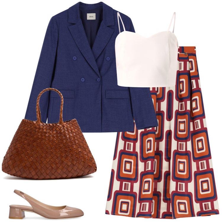 Outfit donna - Rafia e vernice. Stile Chic per Ufficio. Abbinamento con canottiere, gonne longuette, blazer, borse a spalla, décolleté.