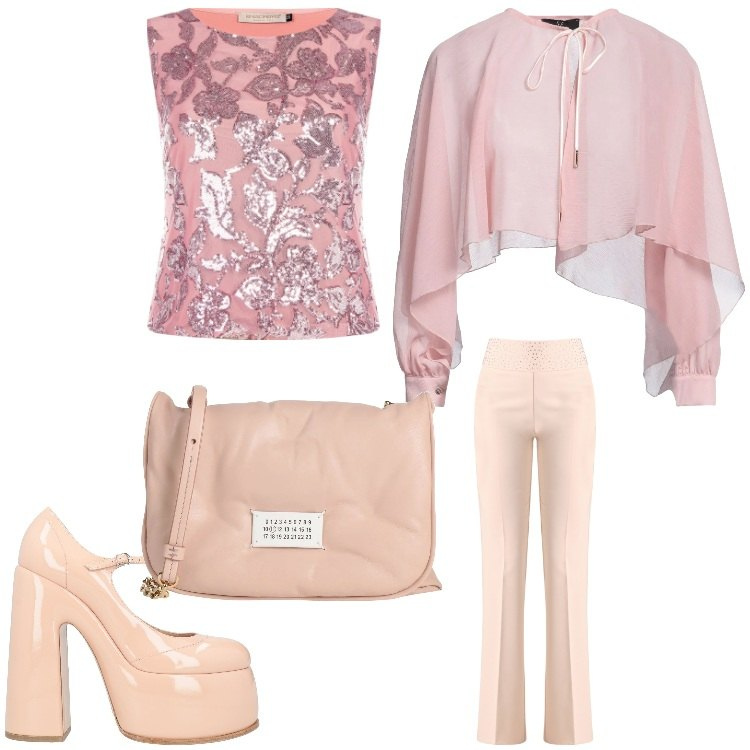 Outfit donna - Superchic. Stile Chic per Cerimonia. Abbinamento con camicie, décolleté, borse a tracolla, pantaloni, top.